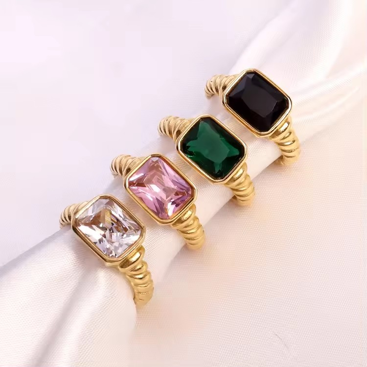 Waterproof rings, Pink diamond ring, emerald and white diamond rings, simulated stones.