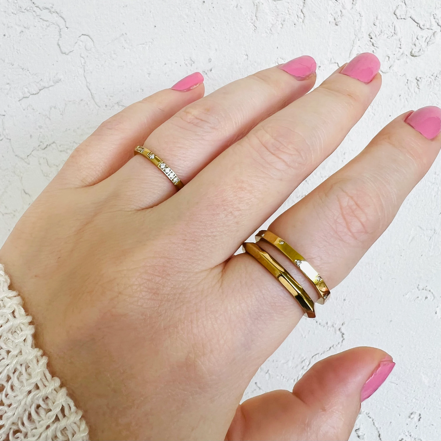 Dainty stackable rings, waterproof ring, non tarnish modern ring.