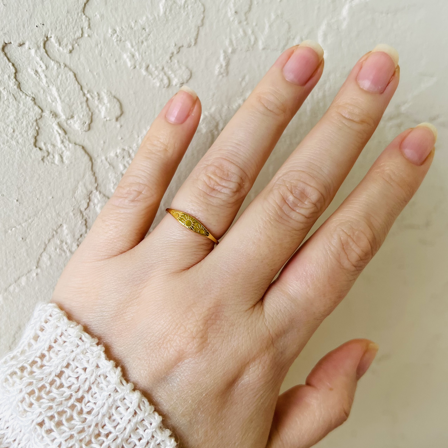 Sun ring, waterproof celestial ring, sunburst signet ring.