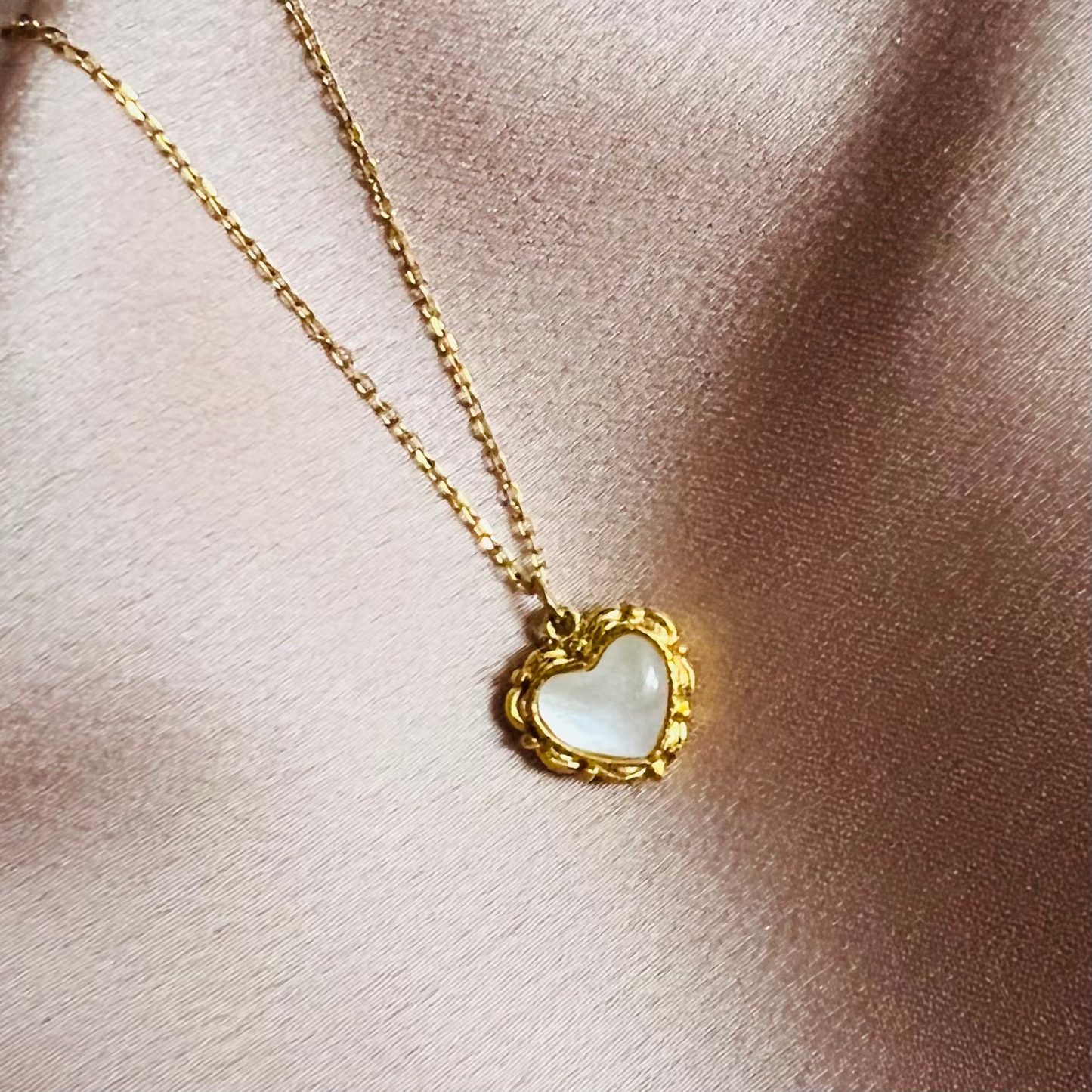 Heart necklace, waterproof necklace, dainty white shell necklace, non tarnish necklace.