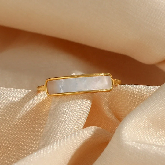 Mother of pearl ring, waterproof dainty shell ring.