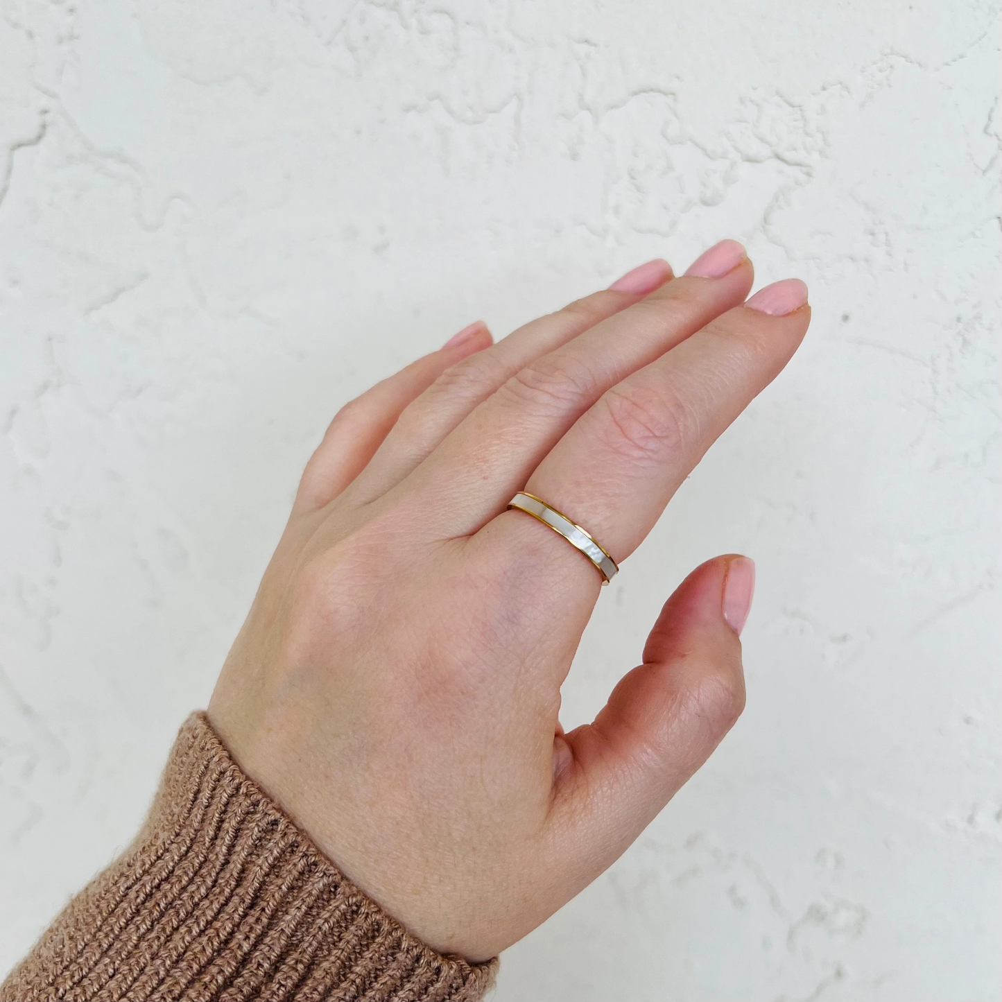 Mother of pearl ring, waterproof dainty shell ring, beach ring.