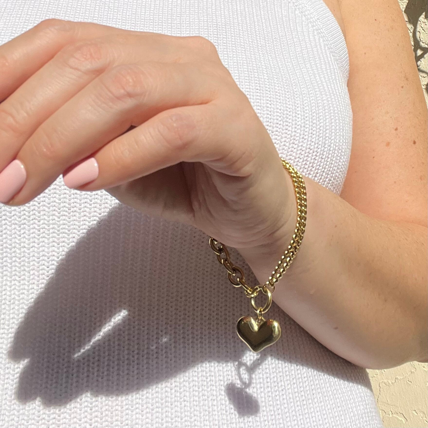 Chunky gold bracelet, waterproof heart chain bracelet.