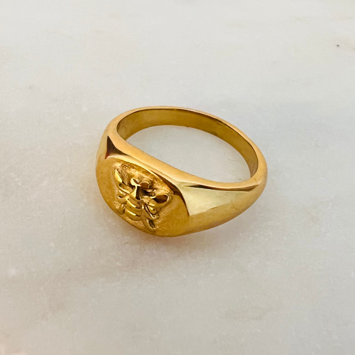 Bee ring, waterproof chunky ring, non tarnish signet ring.